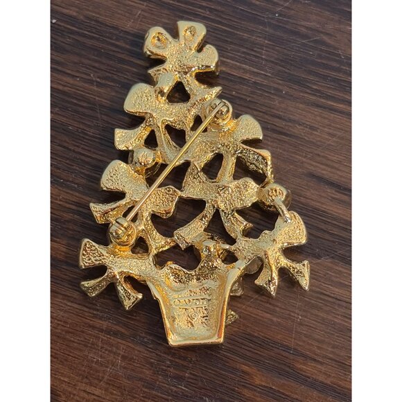 VTG Avon Gold-Tone Christmas Tree Brooch Rhinestone Accents Holiday Pin Jewelry - Picture 2 of 3